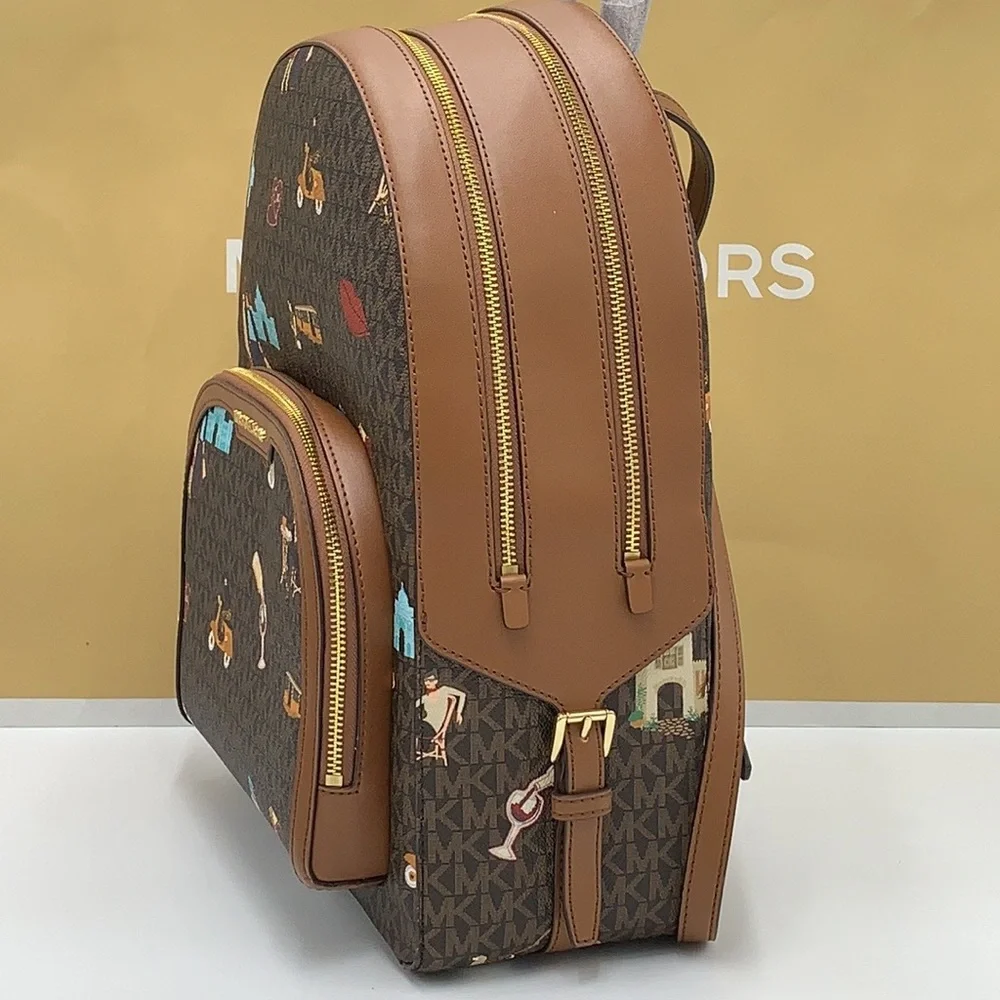 MICHAEL KORS JET SET GIRLS JAYCEE LARGE ZIP PACKED BACKPACK BROWN MULTI COLOR - Picture 11 of 16